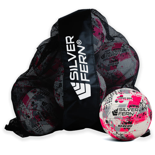 10 Ball Pack Silver Fern Kereru Netball, Pink, Size 5, white background image