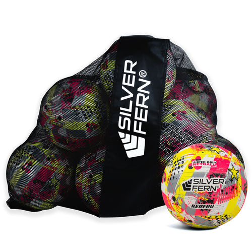 10 Ball Pack Silver Fern Kereru Netball, Yellow, Size 5, white background image