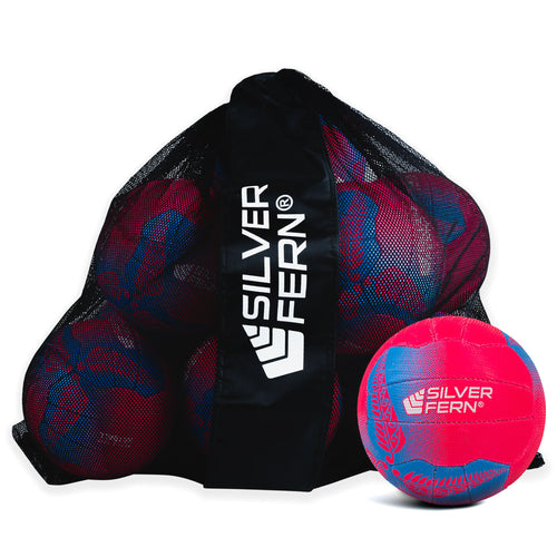 10 Ball Pack Silver Fern Falcon Netball, Pink, white background image