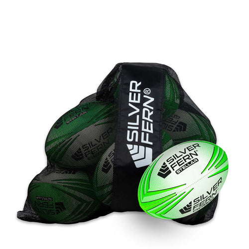 10 Ball Pack Silver Fern Stellar Premium Trainer Rugby Ball, Green, Size 4, white background image