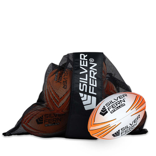 10 Ball Pack Silver Fern Stellar Premium Trainer Rugby Ball, Orange, Size 2.5, white background image