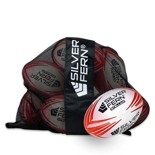 10 Ball Pack Silver Fern Stellar Premium Trainer Rugby Ball, Red, Size 5, white background image