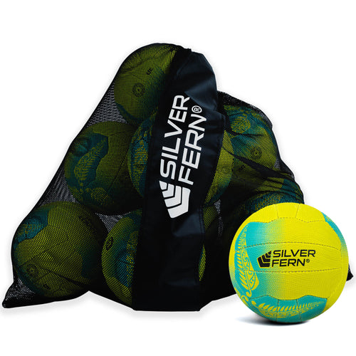 10 Ball Pack Silver Fern Falcon Netball, Yellow, white background image