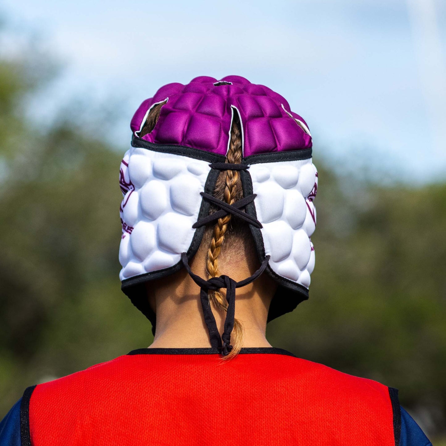 Official NRL Headgear, Manly Warringah Sea Eagles, lifestyle image, back.