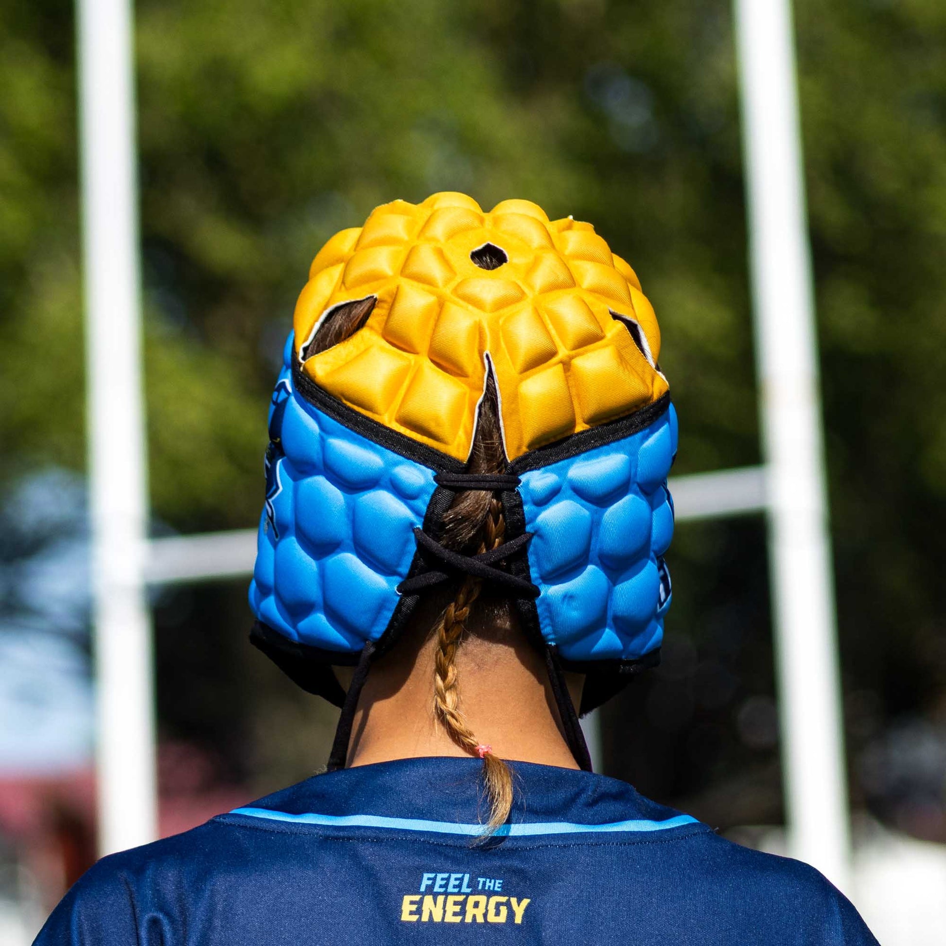 Official NRL Headgear, Gold Coast Titans, lifestyle image, back.