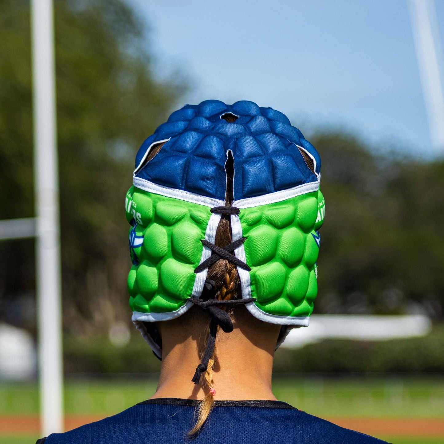 Official NRL Headgear, Canberra Raiders, lifestyle image, back.