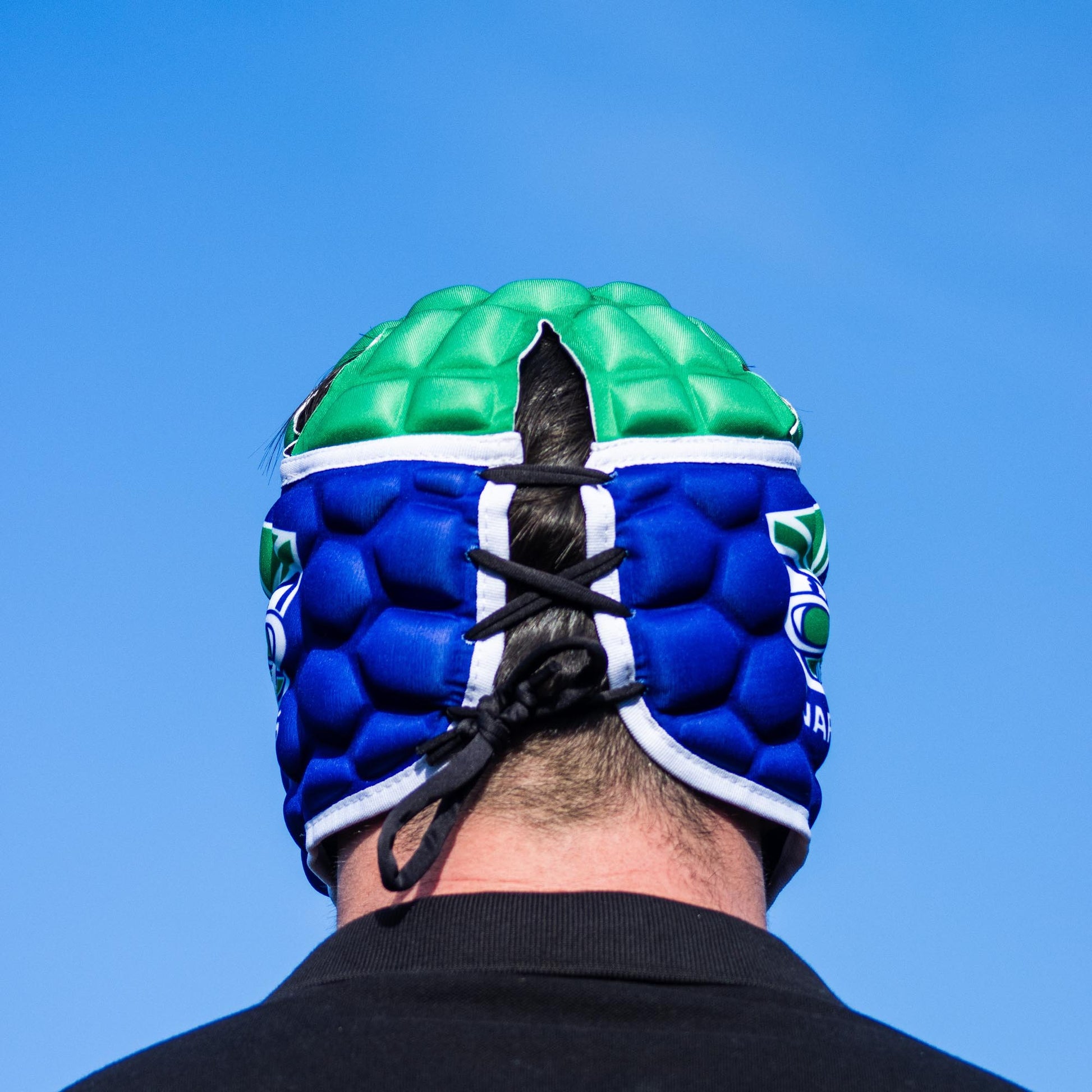 Official NRL Headgear, New Zealand Warriors, lifestyle image, back.