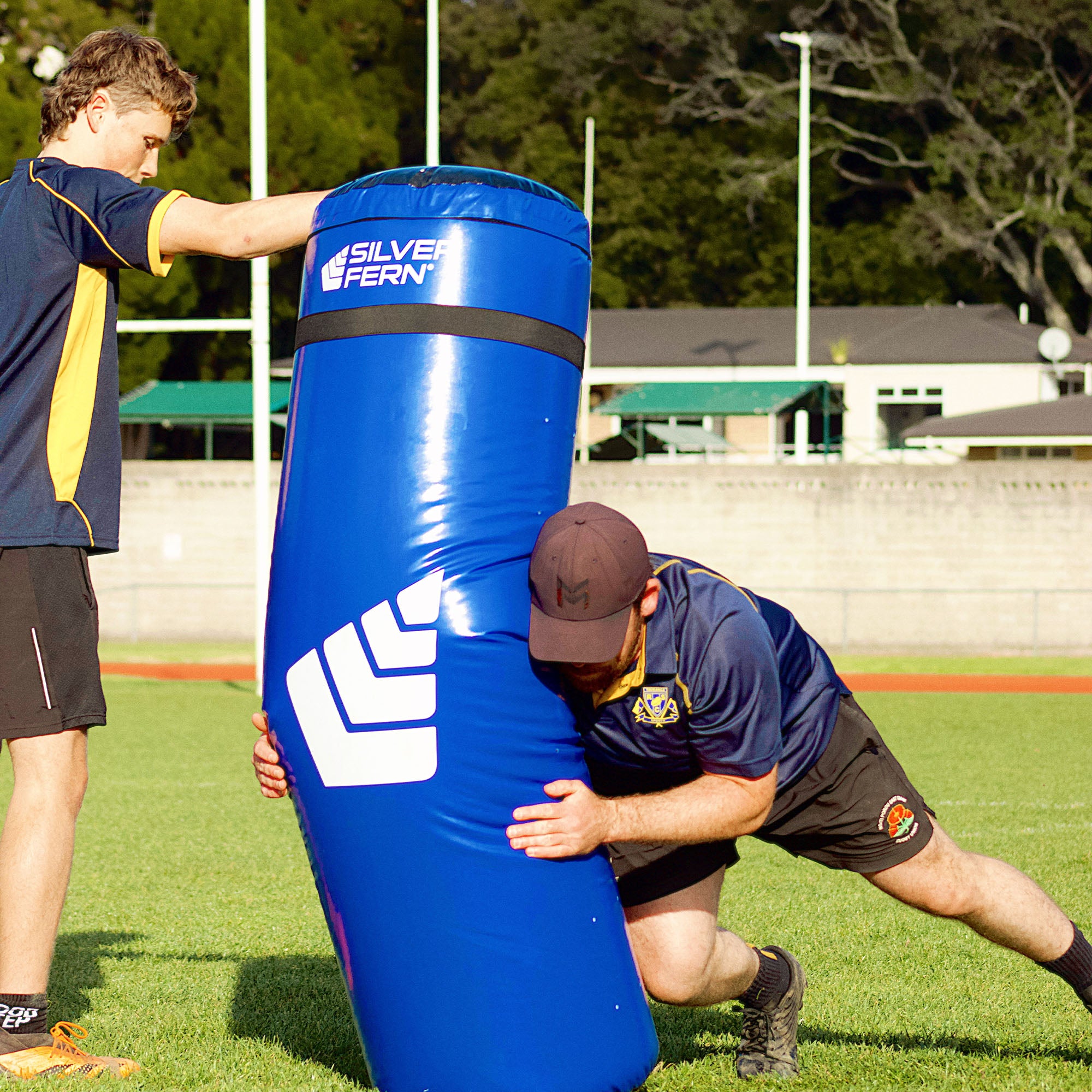 Silver Fern Rugby Tackle Bag, lifestyle shot, player tackling bag