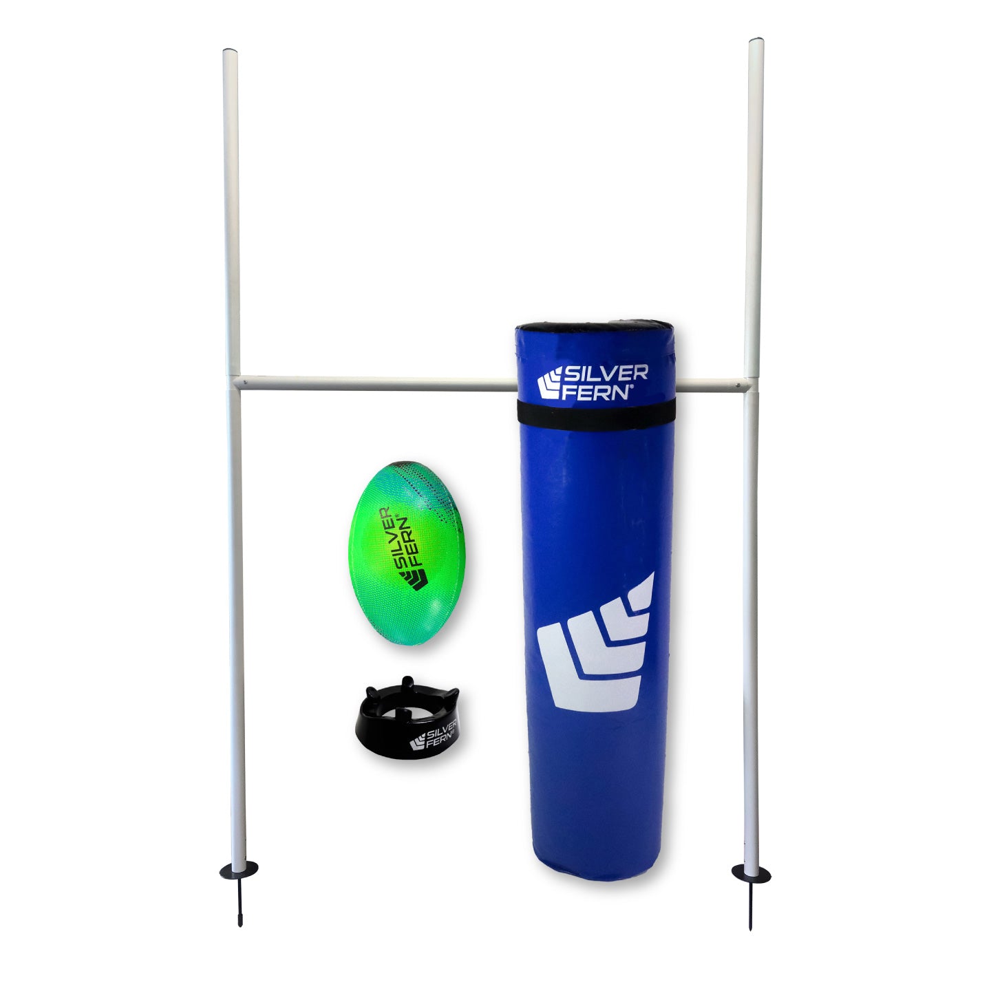 Silver Fern Ultimate Pack Junior Tackle Bag Combo and Goal Post, White background image